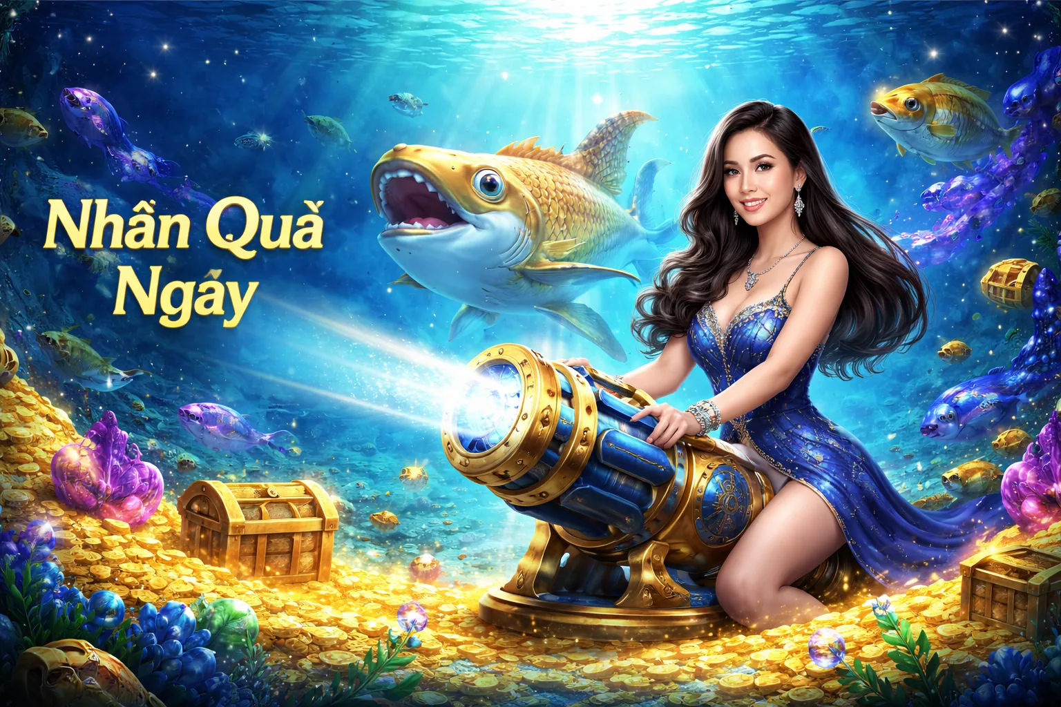 Hình ảnh đại dương rực rỡ với các loài cá đa dạng trong game Bắn Cá MB6666